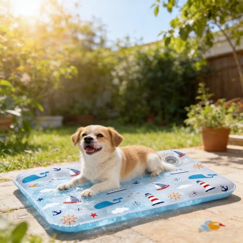Water Fillable Pet Cooling Mat Pressure-Activated Gel Pad for Dogs & Cats, Scratch-Resistant Summer Cooling Bed (Ocean World (Grey), Small) - color: Ocean World (Grey), size: Small
