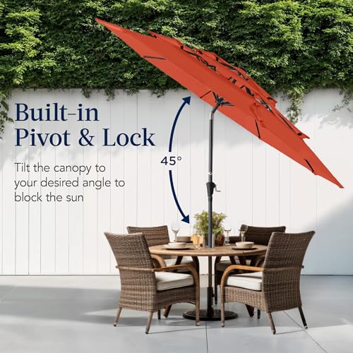 Best Choice Products 10ft 3-Tier Market Patio Umbrella, Outdoor Sun Shade with Tilt, Crank Lift, 8 Ribs for Backyard, Deck, Poolside - color: Rust