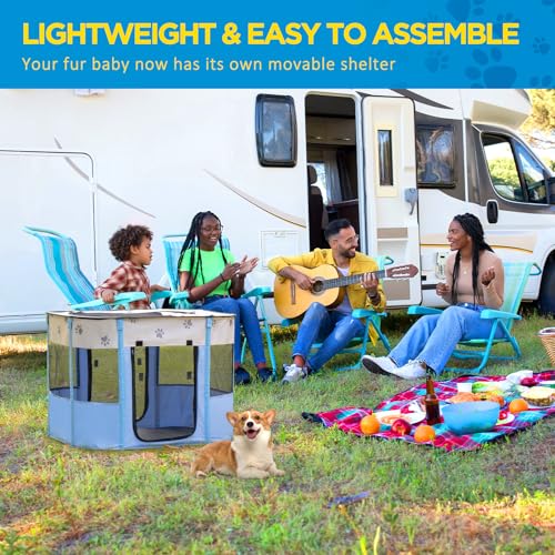Avont Portable Dog Cat Playpen, Foldable Pop Up Pet Play Pen Travel Crate with Floor and Mesh Door Top for Indoor Outdoor Collapsible Tent Cage -M, Blue - color: Blue, size: M (32"×24"×22")