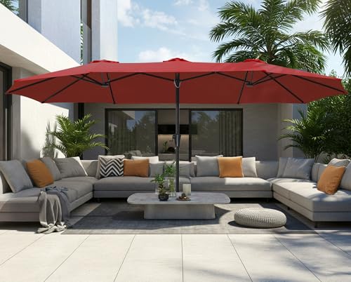 SUPERJARE 15FT Outdoor Umbrella for Patio, Double sided Pool Umbrellas with Fade Resistant Canopy, Large Table Umbrella for Deck, Market, Backyard - Burgundy(No Base) - color: Burgundy, size: 15FT