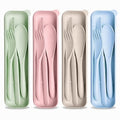 4 Sets Wheat Straw Travel Silverware with Case - Reusable Utensils Set with Case Forks and Spoons Silverware Set Lunch Box Accessories - Fork and Spoon Set Plastic Dinnerware Camping Tableware Set