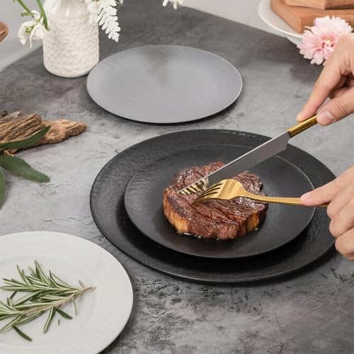 WONDERFUL 32pcs Black Plates Black Plastic Plates Unbreakable and Reusable Plastic Plate Dishwasher safe Dishes Set Includes:16 Dinner 10" & 16 Dessert Plate 7.3" Suitable for Camping Outdoor Party - color: Black