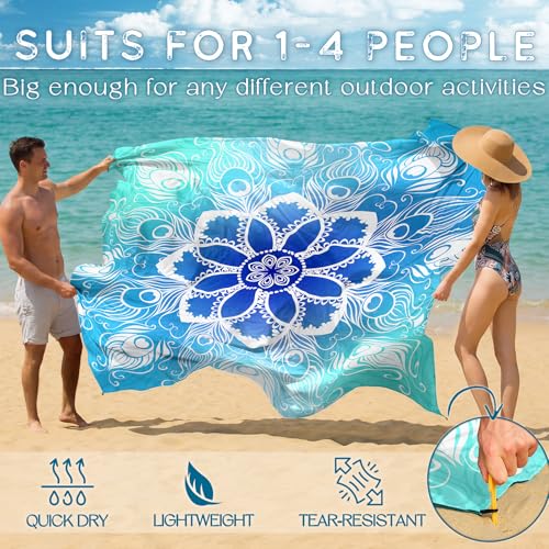 BYDOLL Beach Blanket Waterproof Sandproof Large Sand Free, 78''X81'' Oversized Sandless Lightweight Blanket Picnic Mat for Beach Travel Camping Hiking with Stakes - color: Floral Mandala, size: 78"X81"