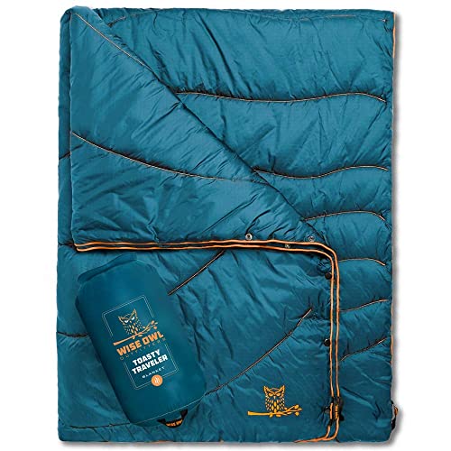 Wise Owl Outfitters Outdoor Camping Blanket – Lightweight Packable Puffy Quilt for Backpacking, Hiking & Travel – Warm Water Resistant Blanket for Cold Weather Camping - color: Blue