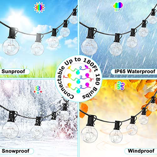 LED Outdoor String Lights, 30FT Connectable G40 Patio Light Outdoor Waterproof with 30 LED Bulbs, RGB Color Changing Cafe Decorative Lights with Remote for Outside Camping Gazebo Party Balcony Decor - size: 30 Feet 30 Bulbs