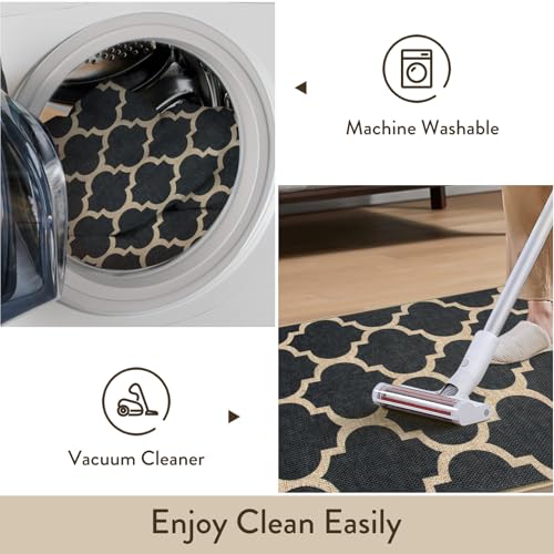 Lahome Moroccan Easy Jute Runner Rug, Black Outdoor Washable Runner Rugs for Outdoor Porch Hallway, Geometric Trellis Woven Long Carpet for Doorway, Thin Non Slip Outdoor Decor, 2'6'' x 8' - color: Black, size: 2.6x8
