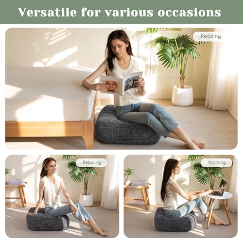 HIGOGOGO 8" Floor Pillow Cushion for Adults, Meditation Cushion Pillow, Blended Corduroy Cover, Large Square Floor Sitting for Tatami Living Room or Yoga, 22x22 Inch, Dark Grey - color: Square Dark Grey, size: 8" Thick(Pack of 1)