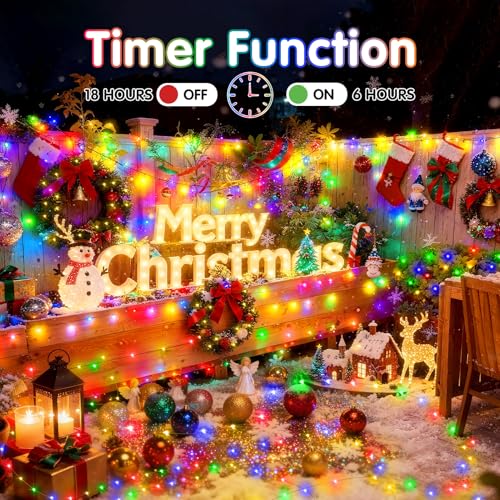 KNONEW 100FT 300 LED Outdoor Fairy Lights Plug in, Christmas Fairy Lights Outdoor Waterproof 8 Modes Memory Times for Wedding Bedroom Walls Garden Trees Decoration(Multicolor) - color: Multicolor, size: 100FT 300 LED Copper-colored wire