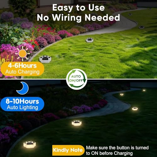 Solar Paw Print Lights 4 Pack, Outdoor Waterproof Solar Garden Lights, Lawn Patio Pathway Decorative Lights, Pet Dog Lovers Gifts for Women Mom Mother's Day - color: Warm White