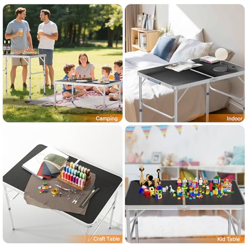 VINGLI 3FT Small Camping Table Adjustable Height Aluminum Folding Table for Picnic Party BBQ, Plastic RV Suitcase Table Portable Lightweight Fold Up Utility Outdoor Tables with Carrying Handle … - color: Black, size: 3ft