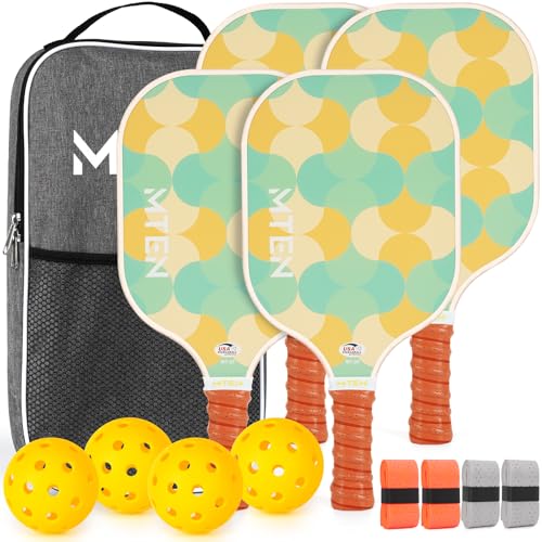 Pickleball Paddles Set of 2 or 4, or Single Paddle – USAPA Approved Fiberglass Surface Pickleball Rackets Set for Men & Women - color: Yellow green*4
