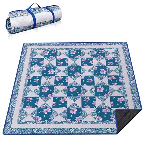 Supfitness Extra Large Picnic Blankets Waterproof Foldable (80 "x 80") Beach Blanket Waterproof Sandproof,3-Layer Thicking Mat Outdoor Packable Camping Blanket - color: Flower-7, size: 6'8" x 6'8" (Square)