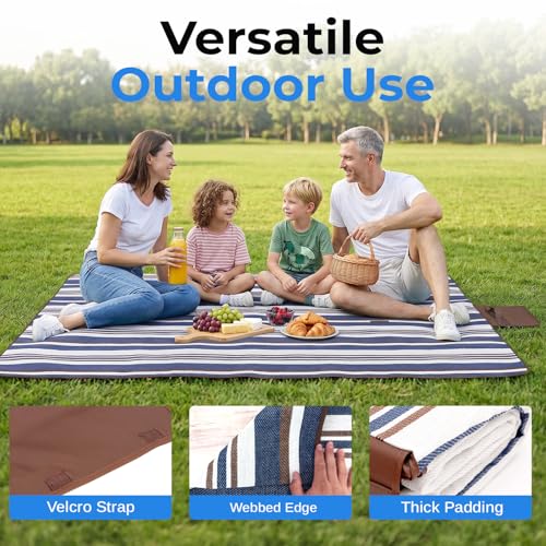 scuddles 60" x 80" Extra Large Outdoor Picnic Blanket – Waterproof, Foldable Travel Mat for Beach, Camping, Grass, Lawn, Park – Dual Layer, Sand-Free, Soft Throw Rug Fits 4 Adults, Summer Accessories - color: Dark Brown
