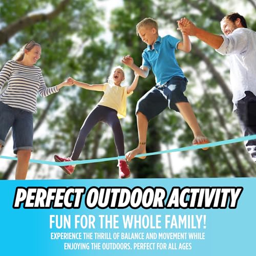 Complete Ninja Slackline Kit - 60ft Slack Line for Backyard for Kids & Adults - Wider Tree Protectors Slackline Kit for Ninja Warrior Obstacle Course for Kids Outdoor Playset (Essential Kit - Blue) - color: Blue