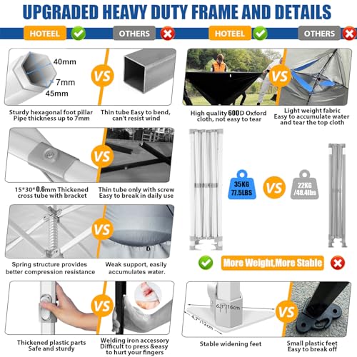 HOTEEL 10x20 Heavy Duty Pop up Canopy Tent with 6 Sidewalls, Easy Setup Outdoor Commercial Instant Gazebo for Parties Wedding Event, with Roller Bag & Sand Bags, White(Hexagonal Frame) - color: White, size: 10x20ft (+6 Walls)