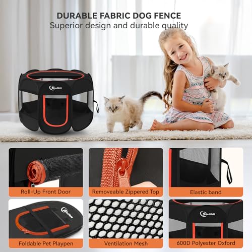 Siedihit Black Dog Cat Playpen, Puppy Pet Playpen Indoor for Small Dog Crate Tent Cage Outdoor, Portable Pop Up Dogs Enclosure Kennel with Carrying Case for Dogs/Cats/Rabbits - color: Black