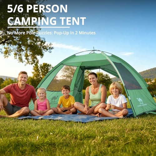 CAMEL CROWN Beach Tent UPF 50+ Sun Shelter for 2/3/5/6 Person, Lightweight Portable Sun Shade with Sand Anchor, Family Beach Day & Outdoor Adventures - color: Grass Green, size: 5/6 Person