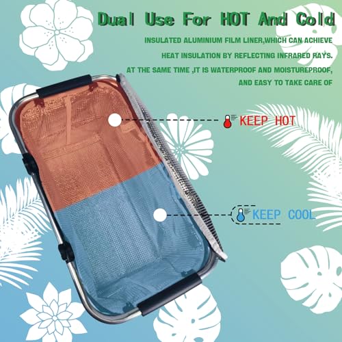Insulated Picnic Basket for 2, Collapsible Shopping Baskets with 29L Large Market Basket with Handles, Folding Grocery Basket Insulated Cooler Bag for Picnic Travel Food Delivery Market Shopping - color: Green