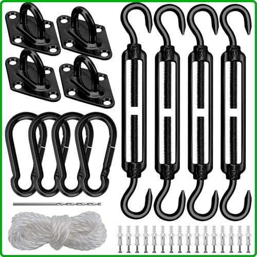 Sun Shade Sail Hardware Kit 6 Inch Heavy Duty 304 Stainless Set for Triangle Rectangle Sun Shade Sail Installation, Awning Attachment Set for Patio, Garden Outdoors Sun Protection Rainshield (46 Pcs)