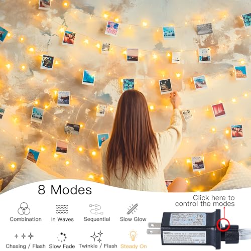 String Lights Indoor Bedroom, 33FT 100 LED Fairy String Lights Outdoor Waterproof, 8 Modes Memory Twinkle Christmas Light Plug in for Classroom Dorm Patio Tree Garden Decor(Warm White) - color: Warm White, size: 100LED