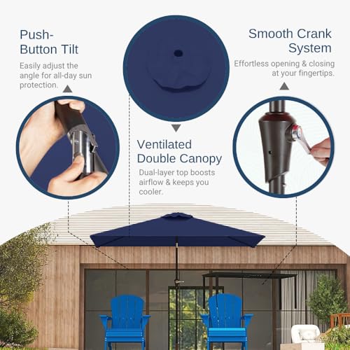 6.5' x 10' Rectangular Patio Umbrella Large Outdoor Market Umbrella w/UV Protection, Push Button Tilt and Crank Lift, Rectangle Table Umbrella for Garden, Deck, Pool, Patio, Navy Blue - color: Navy Blue
