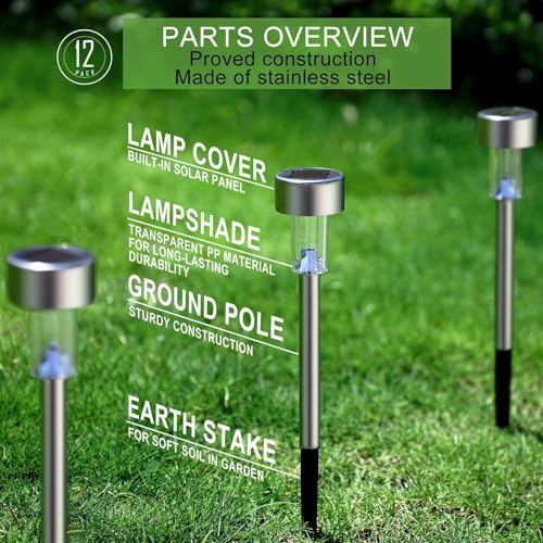 Dream Master Solar Lights Outdoor Waterproof, Stainless Steel LED Landscape Lighting, Solar Garden Lights, Outdoor Decorations for Yard, Pathway, Walkway, Patio, Lawn - 12 Pack (Multicolor) - color: Multicolor, size: 12 Pack