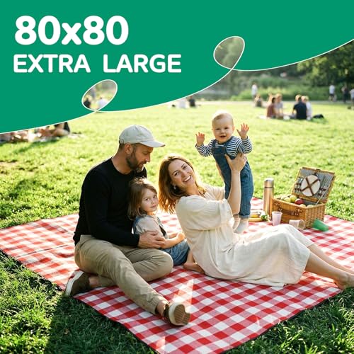 Extra Large Outdoor Picnic Blanket Camping Beach Mat Mama Mommy Mom Ever from Daughter Son Birthday Groom Bride Law Step Mom Stepmom Present Regalos para el día de Las Madres Mujer - color: Plaid Red
