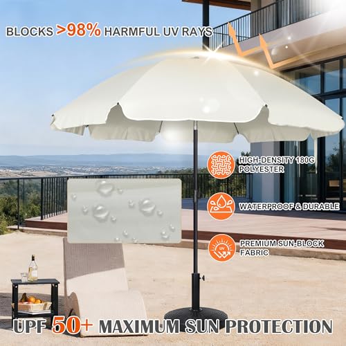 Blissun 6.5ft Patio Umbrella with Push Button Tilt & Height Adjustable, UV50+ Sun Protection with Sturdy Fiberglass Ribs & Iron Pole, Market Umbrella for Outdoor Table Garden Backyard Beach - color: Cream White
