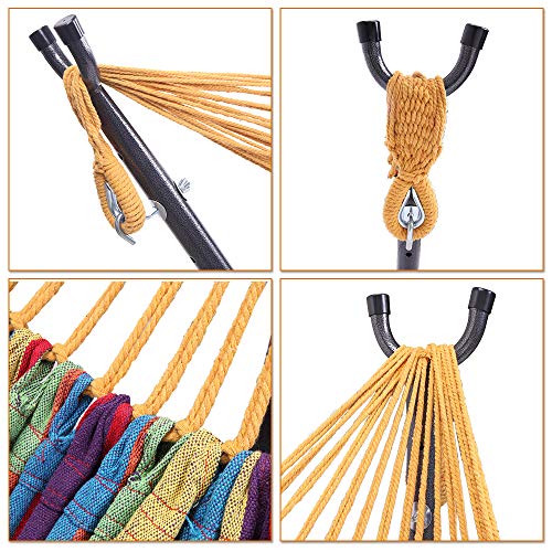 Double Hammock with Steel Stand, Adjustable Hammock Bed,Portable Outdoor Polyester Hammocks Set,2-Person Heavy-Duty Hammocks for Camping Garden Backyard Patio,250lbs Capacity (Colorful) - color: Colorful