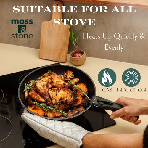 Moss & Stone 10pcs Nonstick Cookware Pans with Removable Handles, Space Saving Pots and Pans with Removable Handles, RV Pots and Pans Set for Camping, Oven and Induction Ready - size: 10 Pcs Black