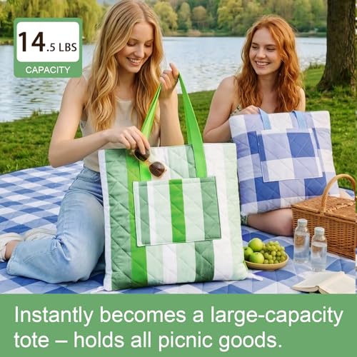 2 in 1 Tote Picnic Blanket Waterproof Outdoor Camping Mat,Large Capacity Beach Blanket 80''x80'' 7Layers Easy to Foldable and Carry. - color: Green