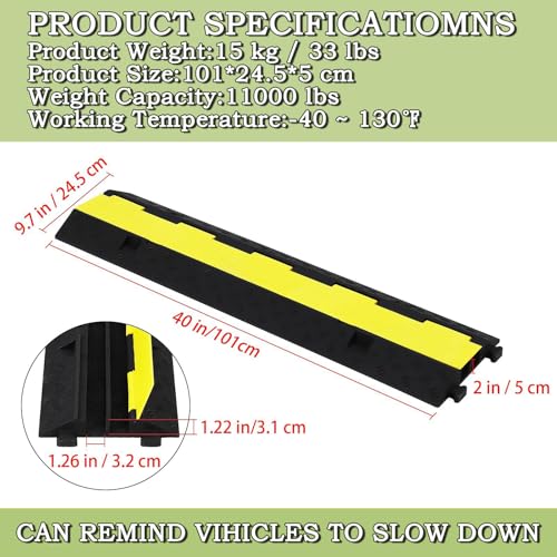 3 Pack 2 Channel Cable Protector Ramp – 11,000 lb Heavy Duty Rubber Speed Bump & Hose Protector with Non-Slip Surface, for Indoor Outdoor Driveways, Events, Worksites