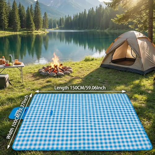 Picnic Blanket Outdoor Extra Large Picnic Mat 60"X40" Camping Blanket Beach Blanket Foldable Waterproof Sand Mat Hiking Travel Family Concerts(Blue)