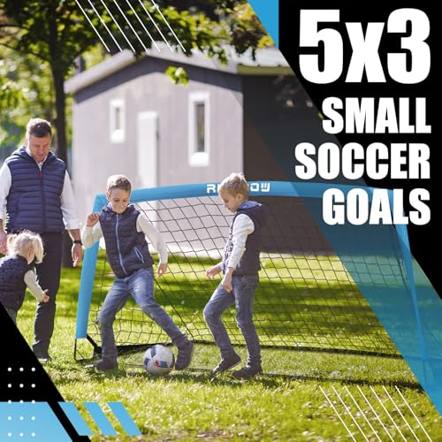 Soccer Goal for Backyard, 5x3 FT Portable Folding Soccer Net with Carry Bag for Kids and Adults Indoor/Outdoor Training Practice Use - color: Blue, size: 5x3 Ft, 2 Pack