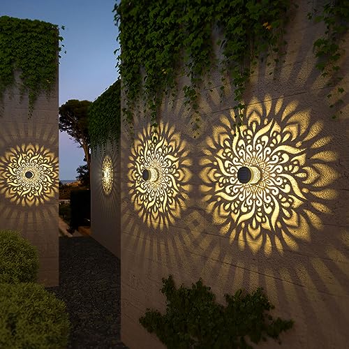 gardencave 4 Pack Solar Fence Lights Metal Solar Powered Outdoor Wall Deck Step Lights Mandala Theme Waterproof Fence Light for Garden Post Patio Backyard Decor (4 Pack) - color: Mandala, size: 4 Pack