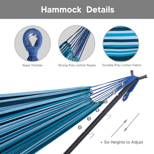 SUNCREAT 2-in-1 Convertible Backyard Fabric Hammock with Stand, Large Hammocks for Outside, Blue Stripes - color: A-blue Stripes
