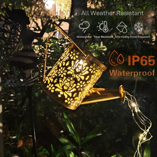 Solar Watering Can Lights,LED Solar Lantern String Light Outdoor Garden Waterproof Hollowed-Out Retro Metal Water Can Lights,for Garden Patio Yard Pathway Lantern Plant Decoration (Fairy) - color: Fairy