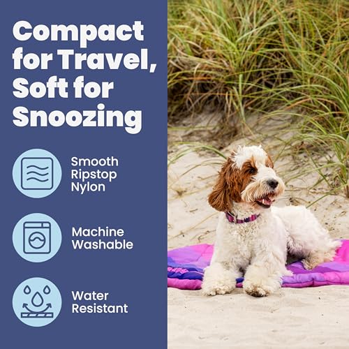 Travel Dog Bed (42" x 30")- Foldable & Packable for Travel, Road Trip, Camping– Lightweight, Water Resistant & Cozy with Soft Padding– Compact, Portable & Machine Washable– Large & Small Breeds: Pink - color: Pink Horizon