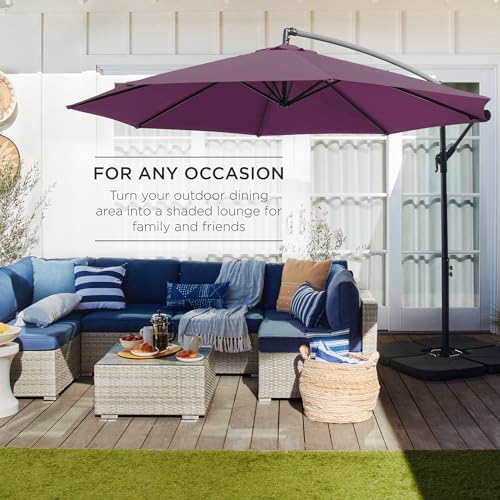 Best Choice Products 10ft Offset Cantilever Hanging Market Patio Umbrella, 8 Sturdy Ribs, Easy Adjustment - Amethyst Purple - color: Amethyst Purple, size: Offset