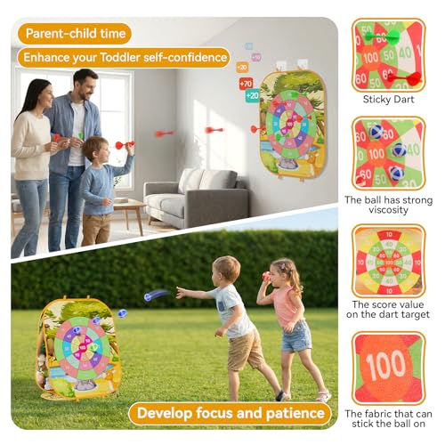 4-in-1 Animal Bean Bag Toss Game for Kids, Cornhole Board Set with Dart Board for Toddler Outdoor Toys, Family Party Game Backyard Beach Lawn Activities Gift for Boys & Girls Ages 3 4 5 6 7 8 - color: Zoo