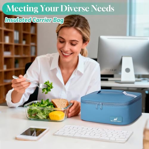 NOL Natural Organic Lifestyle Insulated Lunch Bag for Adults –Compact Cooler Lunch Box with Food-Grade Lining, Waterproof Lunch Bag for Work, Travel | Portable Thermal Meal Tote with Handle,Dusty blue - color: Dusty blue, size: Small (4.5 Liters)