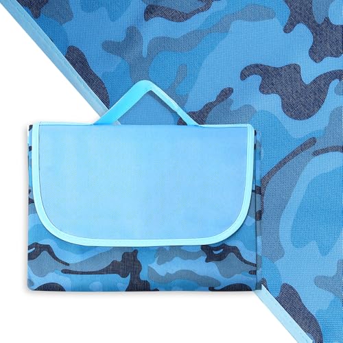Hi Space Outdoor Picnic Blankets Waterproof Foldable Picnic Mat Extra Large Beach Blankets Sandproof Blanket for Beach Camping Grass Lawn Park, 80"x60", Blue Camouflage - color: Blue-camouflage