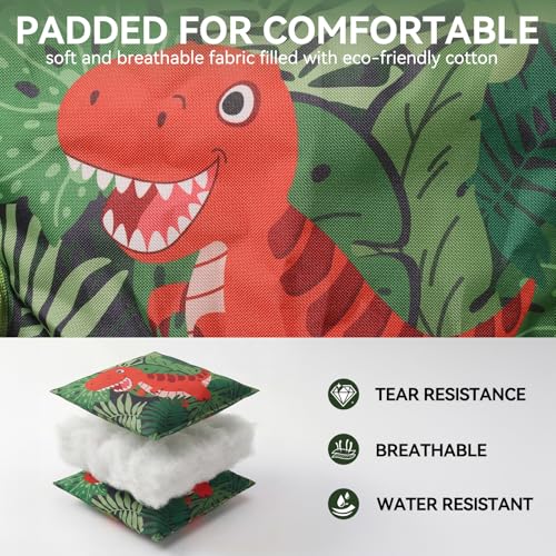 Huskfirm Padded Kids Camping Chair Folding Toddler Chair with Cup Holder & Safety Lock Portable Kids Beach Chair Ages 3-6 for Outdoor Camping Foldable Kids Chair Support 120lbs,Green Dinosaur - color: Green Dinosaur