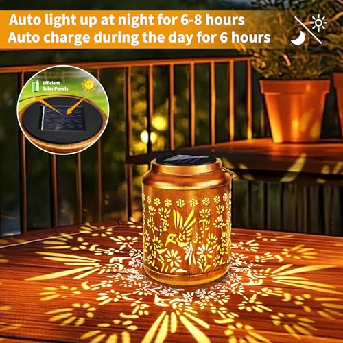 Brizled Hummingbird Solar Lanterns, 2 Pack Outdoor Lanterns Christmas Birthday Gift for Women Mom Grandma, Hummingbird Hanging Garden Lantern, Waterproof Solar Lights for Table Garden Patio Path Porch - size: 2 Pack, style: Hummingbird -B