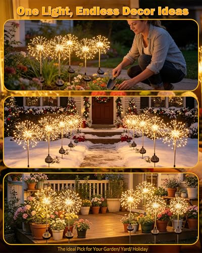 Solar Garden Lights Outdoor Yard Decorations, 8 Pack 150Leds Pathway Lights, Fairy Firework Stake Light for Garden, Patio, Pathway, Flowerbed Gold Color - color: Golden, size: 8 Pack