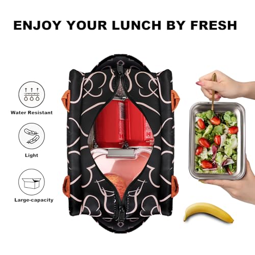 Joymee Lunch Bag Women Insulated Lunch Box Reusable Leakproof Large Spacious Cooler Tote for Women Men Adult with Bottle Holder and Side Pockets for Work Office Travel Picnic - Love Heart - color: 04 Love Heart