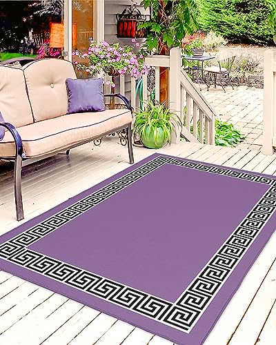 Outdoor Rug 6'x9' for Patio Clearance Large Outside Rug Chenille Patio Rugs Indoor Outdoor Carpet Modern Minimalist Chinese Pattern Purple Area Rugs for Camping Porch Deck Balcony - color: Patternidt2035, size: 6' x 9' (Rectangular)