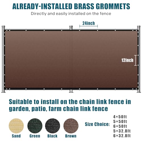 UIRWAY Privacy Screen Fence 4ft x 50ft Brown, Heavy Duty 170GSM 90% Blockage Chain Link Fence Privacy Screen, UV Resistant Outdoor Windscreen Shade Net for Backyard Garden Patio Yard with Cable Ties - color: Brown, size: 4' x 50'