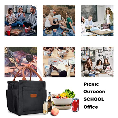 Joymee Lunch Bag Women Insulated Lunch Box Reusable Leakproof Large Spacious Cooler Tote for Women Men Adult with Bottle Holder and Side Pockets for Work Office Travel Picnic - Black - color: 04 Black