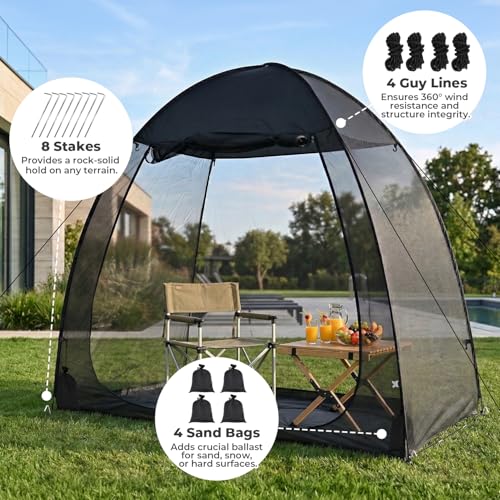 Alvantor® Pop Up Screen House Tent, Snap-fit Mesh Screen Gazebo with Peaked Roof, Portable Screen Room Canopy Shelter with Sandbags for Camping, Backyard, Picnic - color: Black
